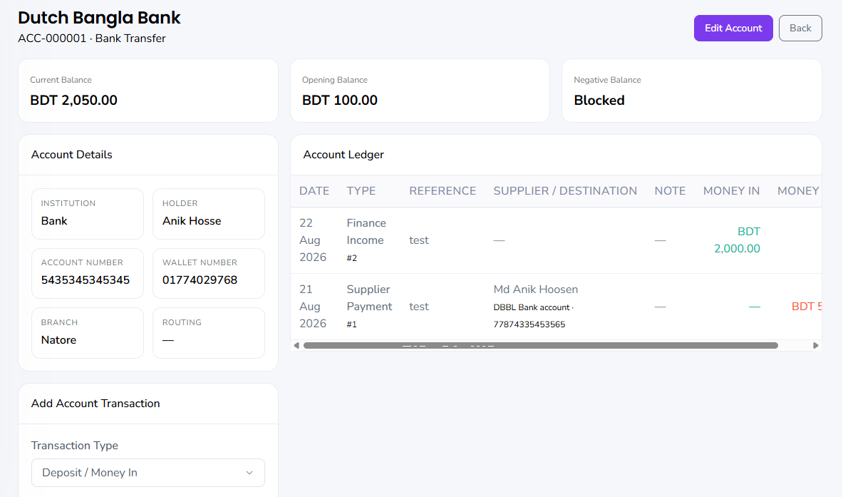 SeloPOS Business Account Ledger